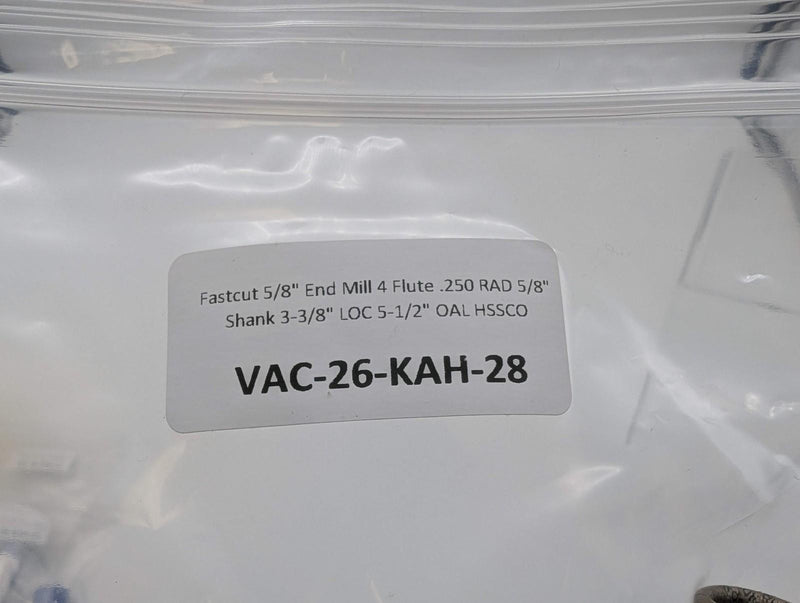 Fastcut 5/8" End Mill 4 Flute .250 RAD 5/8" Shank 3-3/8" LOC 5-1/2" OAL HSSCO 7