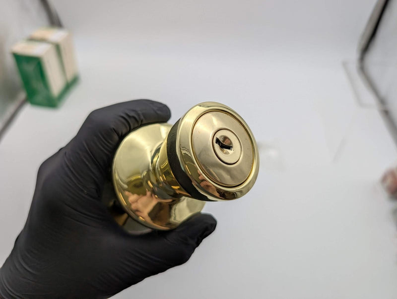 Kwikset Entry Door Knob Double Cylinder 2-3/8" Backset Bel Air Polished Brass