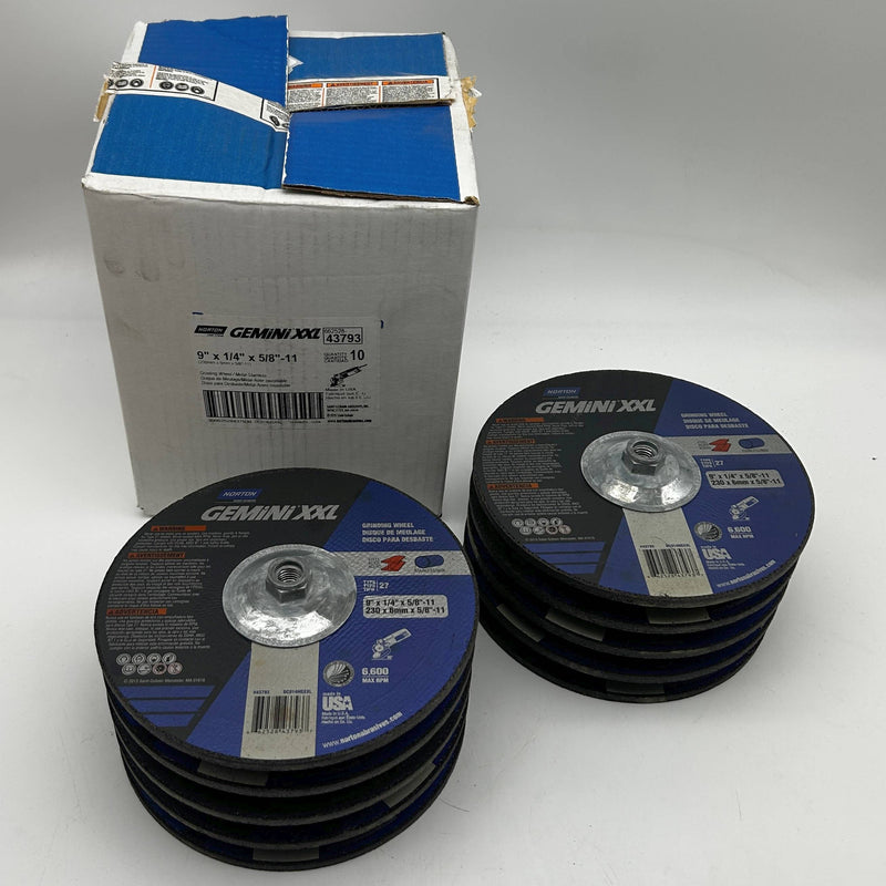 Norton 66252843793 Grinding Wheel 9in x 1/4in x 5/8"-11 Type 27 Gemini XXL 10pk