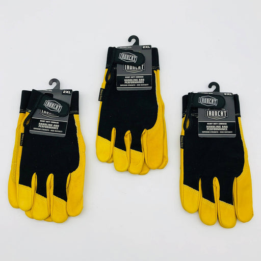 Ironcat 86350 Cowhide Leather Gloves 2XL Hvy Duty Mechanics Hook Loop 3 Pairs 1