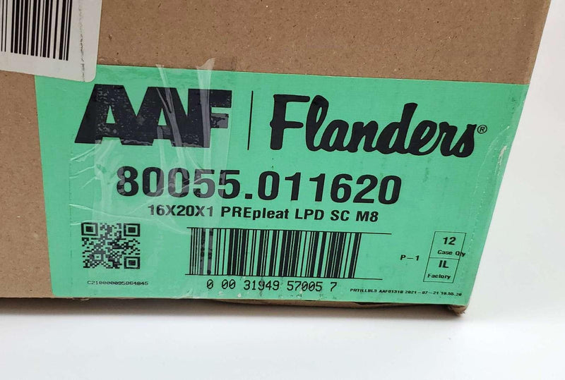 AAF Flanders 16x20x1 PREpleat Air Filters LPD Merv 8 80055.011620 Pack of 12 5