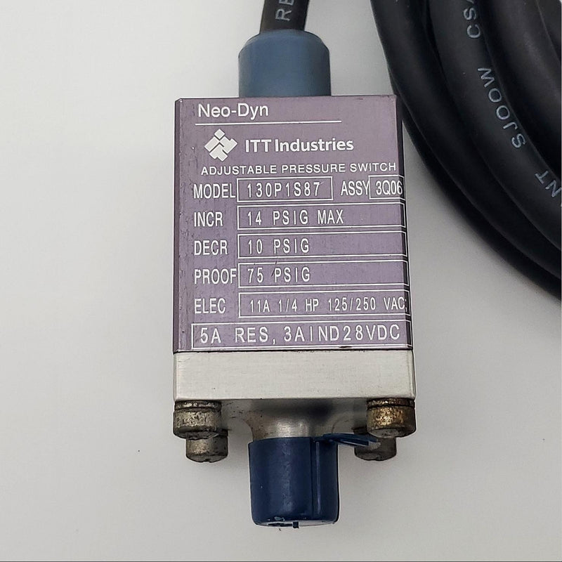 Neo-Dyn 130P1S87 Pressure Switch Adjustable 75PSI Max 10PSI Dec 14PSI Inc 2