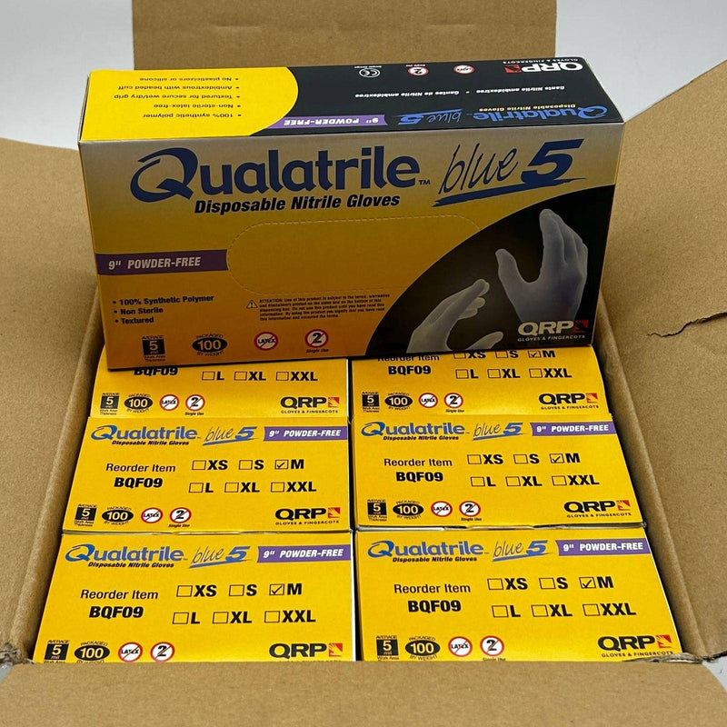 Qualatrile BQF09 Disposable Nitrile Gloves Medium Blue 9" Powder Free 1000/Case