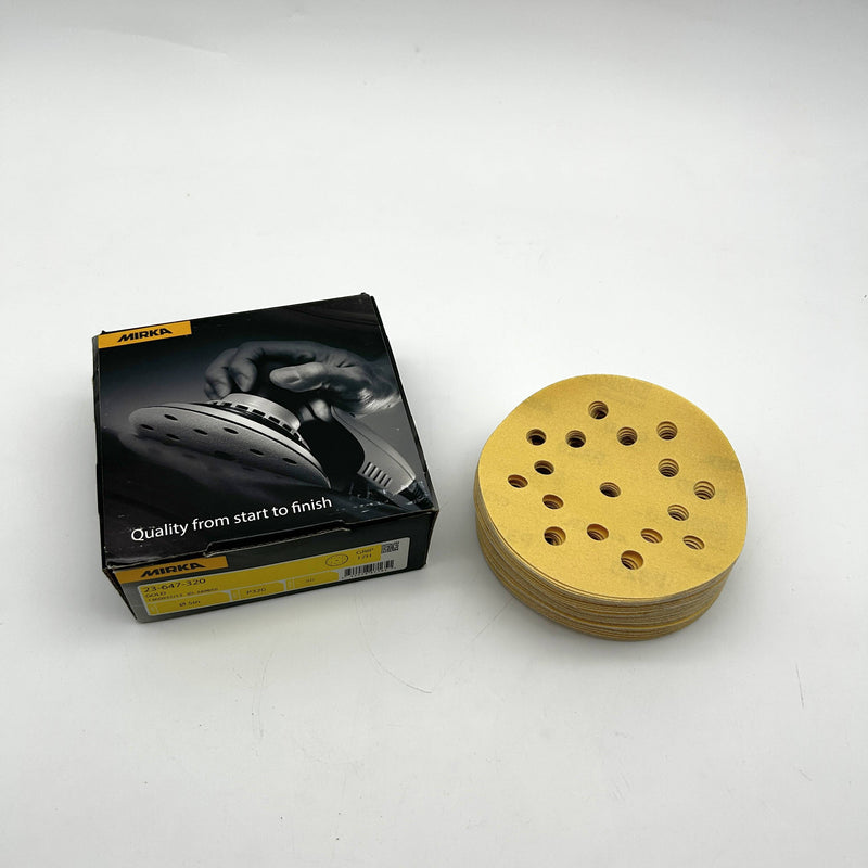 Mirka Gold 23-647-320 Sanding Disc 5" Grip Back Hook Loop 17 Hole 320 Grit 50/PK