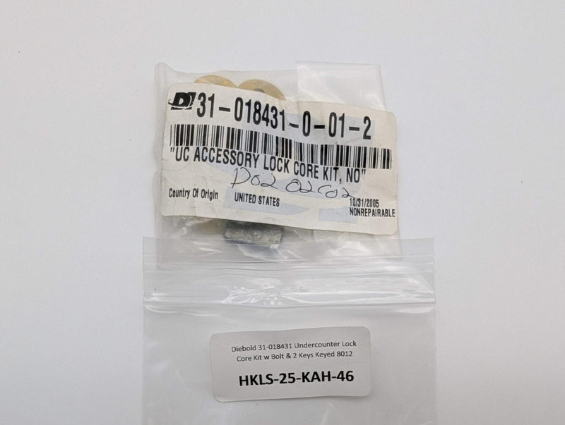 Diebold 31-018431 Undercounter Lock Core Kit w Bolt & 2 Keys Keyed 8012 5