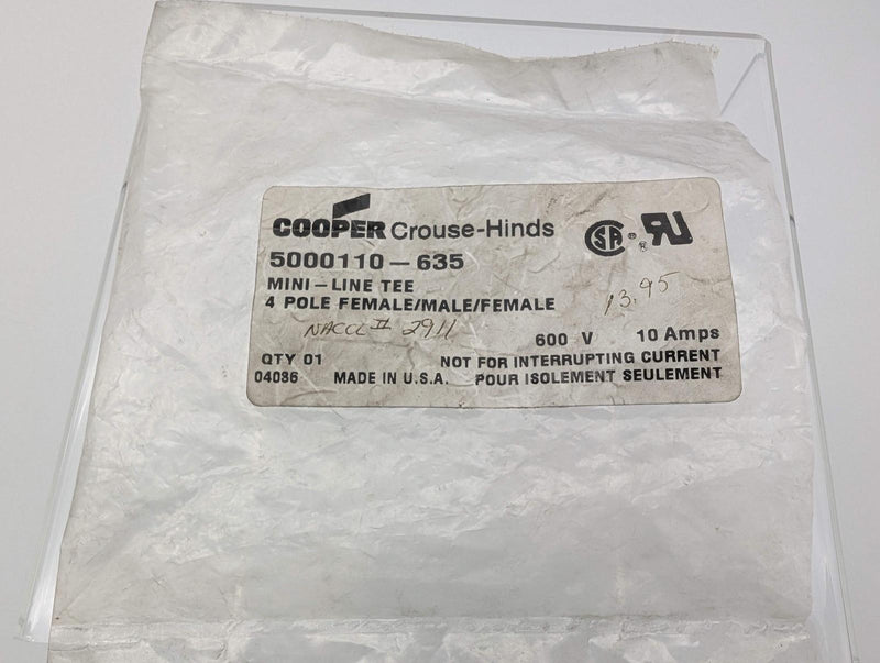 Cooper Crouse Hinds 5000110-635 Mini-Line Tee Connector 4 Pin 600V 10A 5