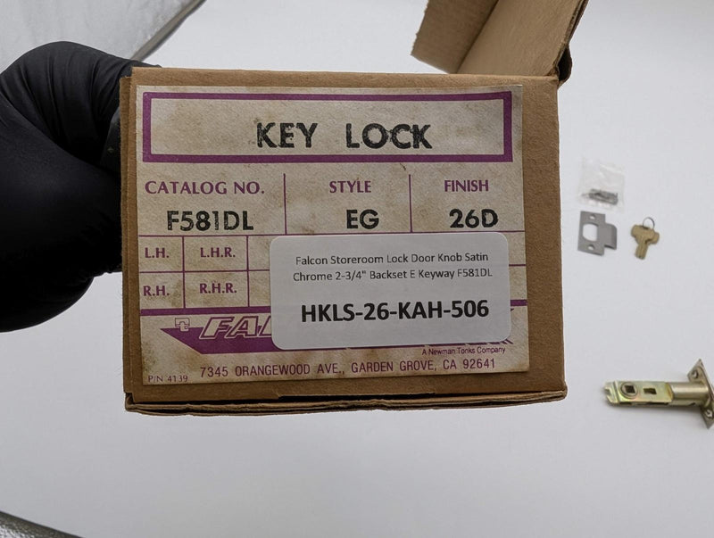 Falcon Storeroom Lock Door Knob Satin Chrome 2-3/4" Backset E Keyway F581DL