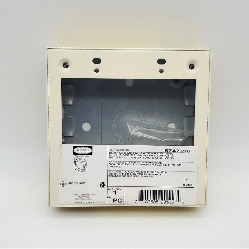 Hubbell 57472IV Raceway Surface Mount Ivory 500/700 2 Gang Shallow Receptacle 1