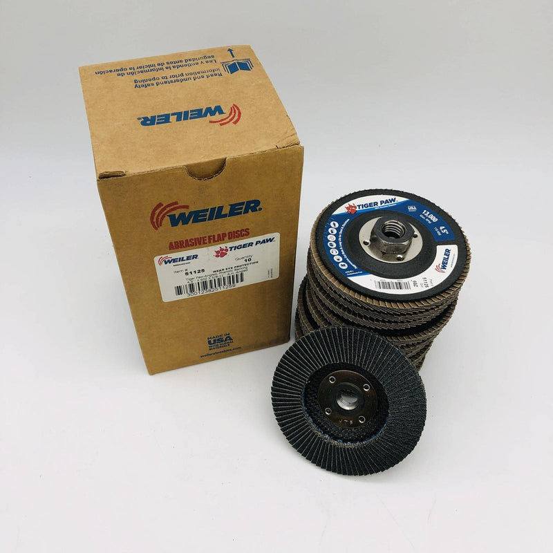 Weiler 51125 Flap Disc 4-1/2 Tiger Paw 60Z Grit 5/8-11 Arbor Hole Angled 10pk 6