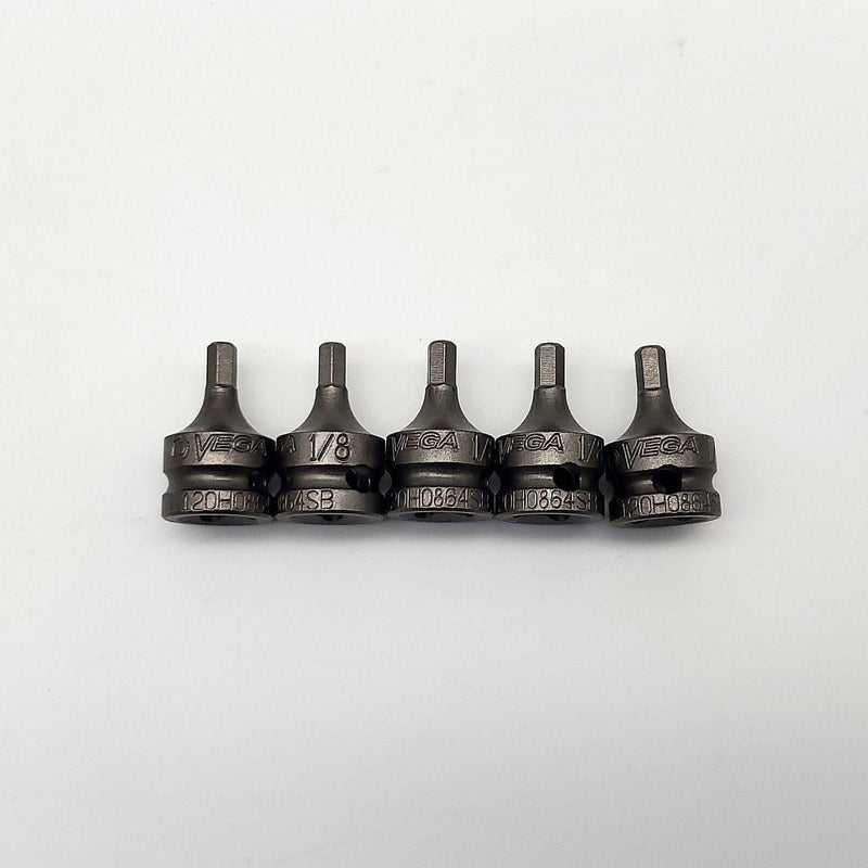 Vega 120H0864SB 1/8" Hex Socket Bits 1/4" Square Drive Pack of 5 1