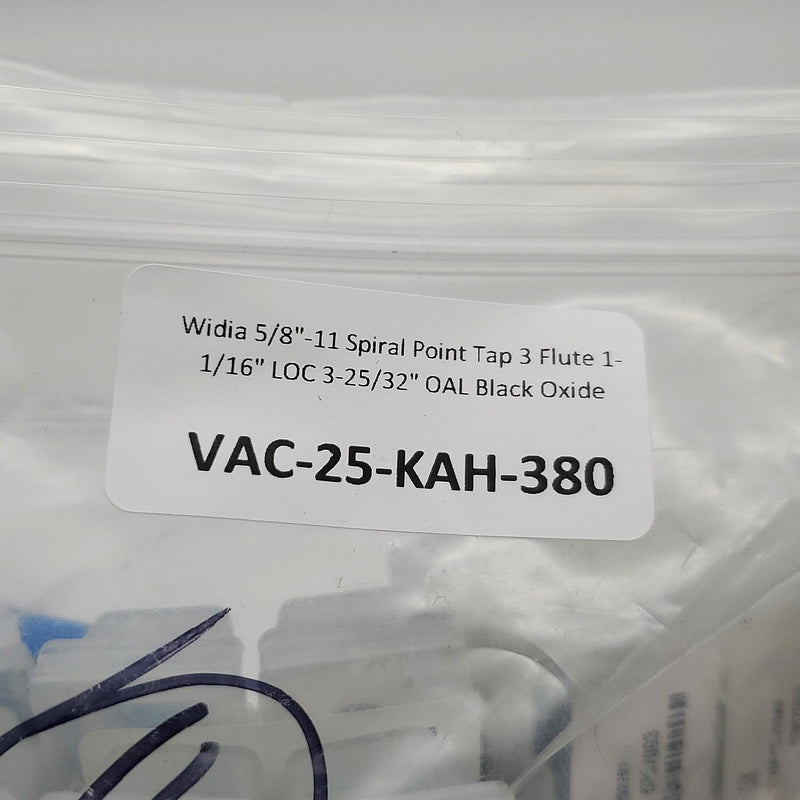 Widia 5/8"-11 Spiral Point Tap 3 Flute 1-1/16" LOC 3-25/32" OAL Black Oxide 7