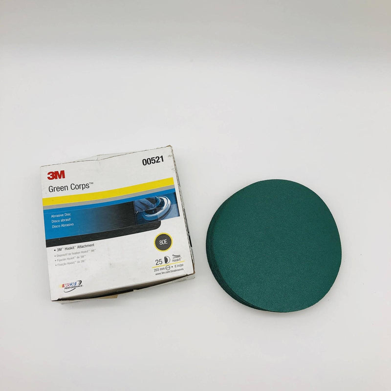 3M 00521 Abrasive Sanding Disc Green Corps 8in Hookit 80E Medium Pack of 25 10