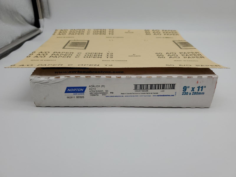 Norton Sand Paper Sheets 60 Grit Coarse 11" x 9" Aluminum Oxide Pack of 50 4