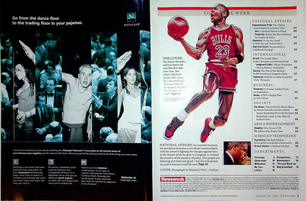 Newsweek Magazine January 25 1999 Michael Jordan NBA Basketball Clinton Trial 3