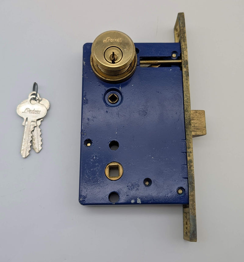 S Parker 2600T Mortise Lock Body w/ Cylinder 2-1/2" Backset Brass Finish