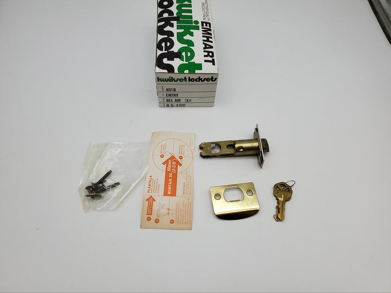Kwikset Entry Lock Door Knob Bright Brass Bel Air 401B 2-3/8" Backset NOS