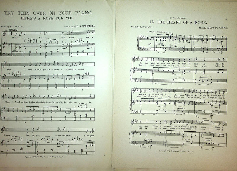 1912 In The Heart Of A Rose Sheet Music Large Lady Sen Mei JW Walsh Geo Carme 2