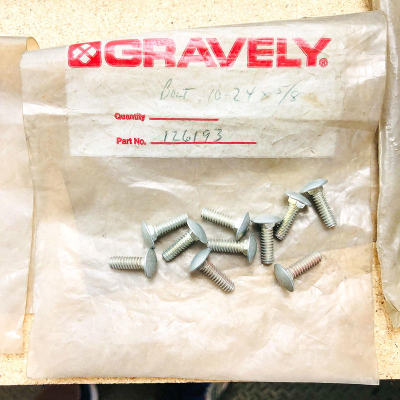 Gravely 126193 Bolt 10-24x5/8 Round Head Square Neck OEM NOS Replcd 21051900 2