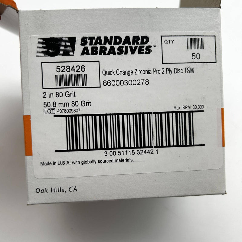 Standard Abrasives 528426 Quick Change Discs 2in TSM Zirconia Pro 2 Ply 80G 50pk 2