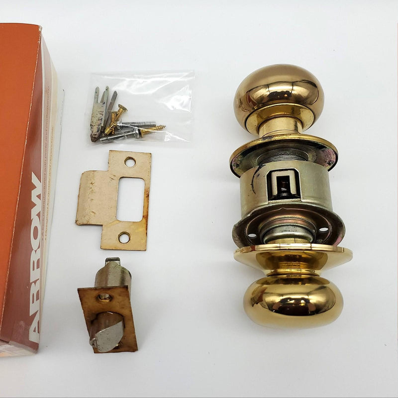 Arrow Door Knob Storeroom Lock Bright Brass 2-3/8" BS SFIC Ready M12TA RH NOS 2