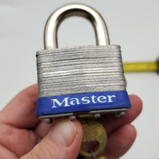 Master Lock Padlock No 5 1"L x 11/32"D Shackle 2" Body Keyed Diff USA Made Blue 2