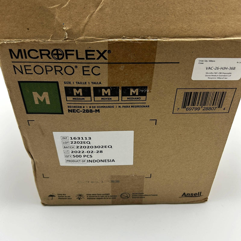 Microflex NEC-288 Disposable Gloves Medium Extended Cuff Neoprene 500pcs/Case