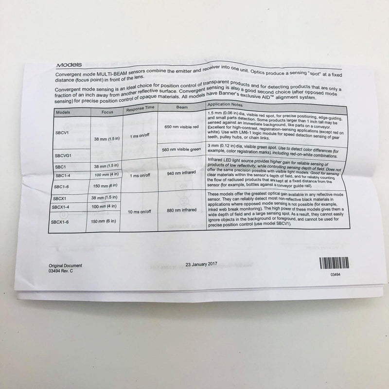 Banner SBC1 Scanner Block Convergent Mode 3/4 Wire Multi Beam Infrared 17623 4