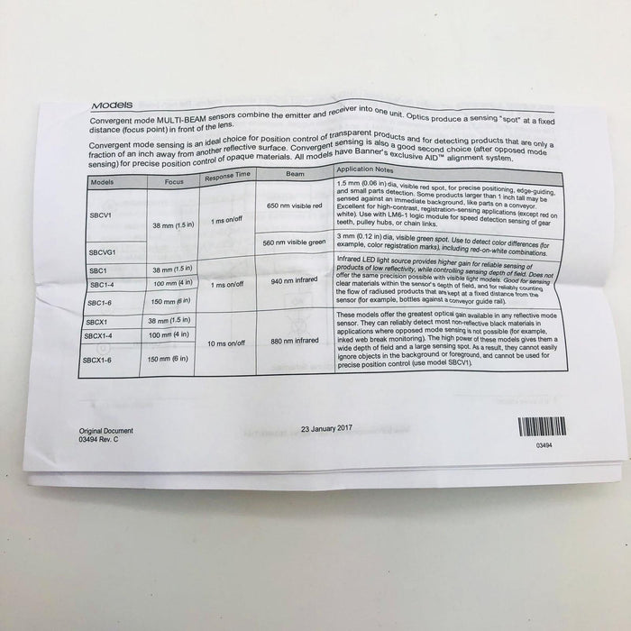 Banner SBC1 Scanner Block Convergent Mode 3/4 Wire Multi Beam Infrared 17623 4