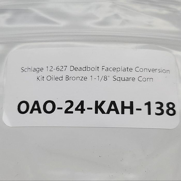 Schlage 12-627 Deadbolt Faceplate Conversion Kit Oiled Bronze 1-1/8" Square Corn 5