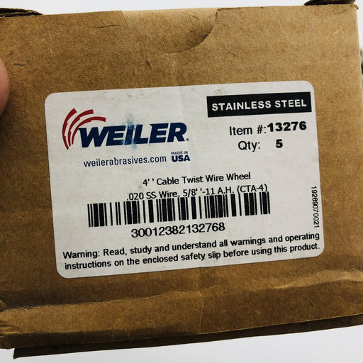 Weiler 13276 Abrasive Wire Wheel 4" Cable Twist .020 SS 5/8-11 AH CTA-4 Pk of 5 2