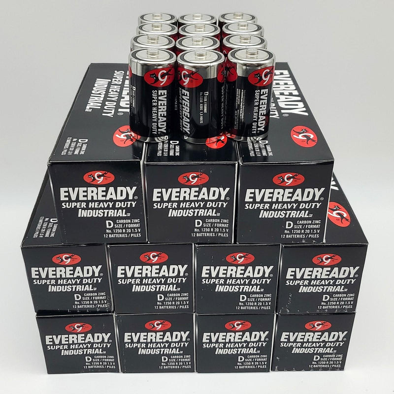 Eveready D Batteries Super Heavy Duty Carbon Zinc 1.5V 1250 R20 Case of 144 1