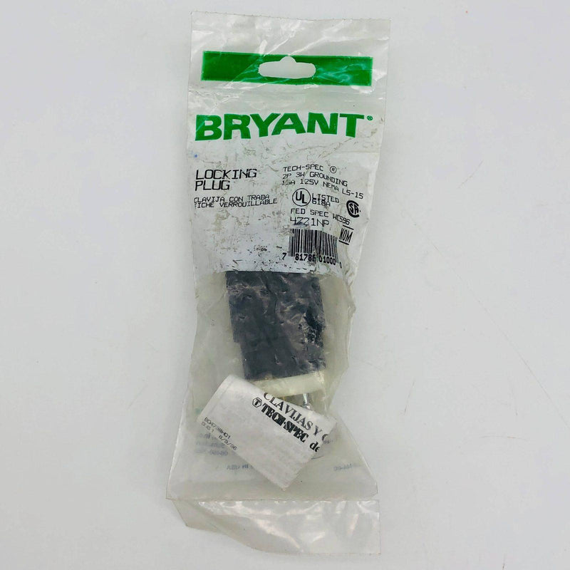 Bryant 4721NP Locking Blade Plug 15A 125 VAC 1-phase 2-pole 3-wire NEMA L5-15 1