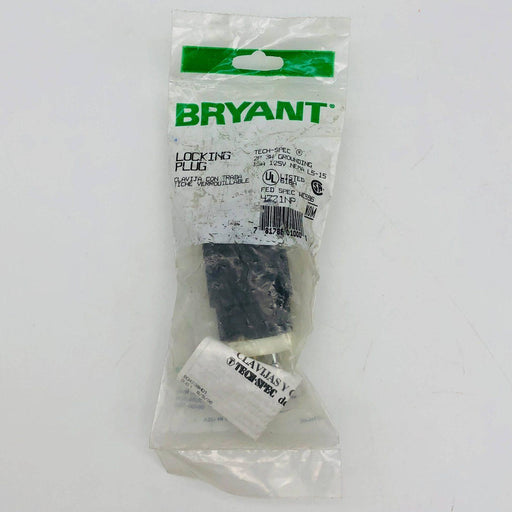 Bryant 4721NP Locking Blade Plug 15A 125 VAC 1-phase 2-pole 3-wire NEMA L5-15 1