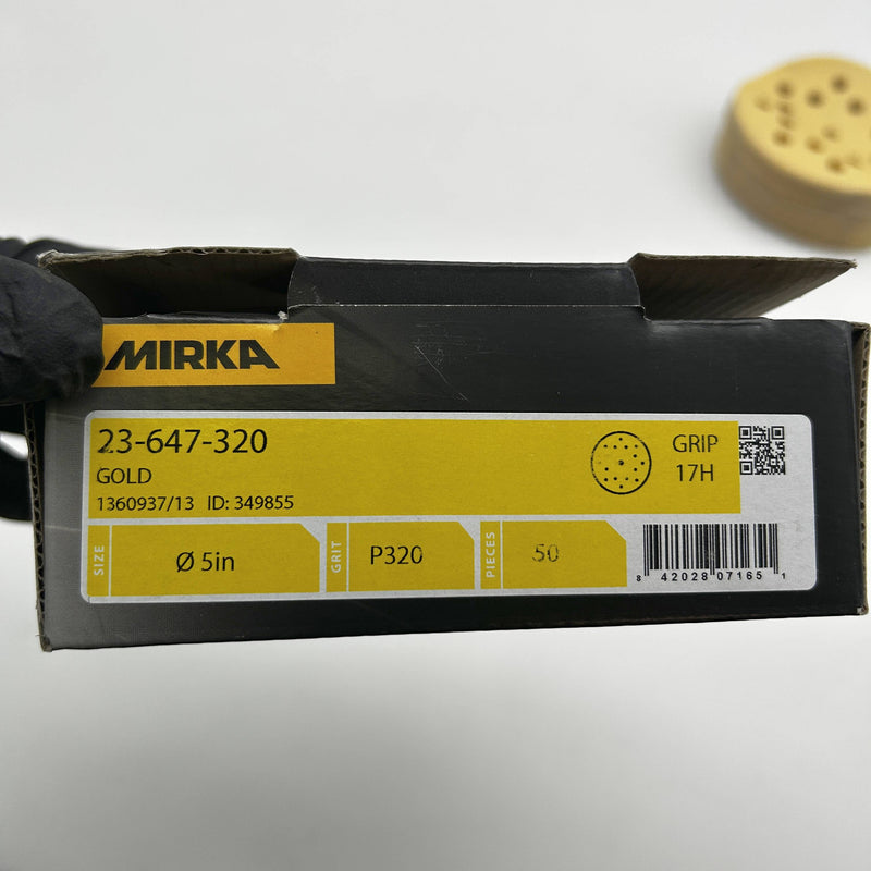Mirka Gold 23-647-320 Sanding Disc 5" Grip Back Hook Loop 17 Hole 320 Grit 50/PK