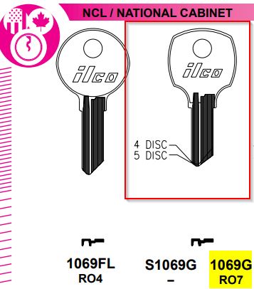 1x Ilco 1069G Key Blanks For National D8787 5 Disc Locks Nickel Plated NOS 2