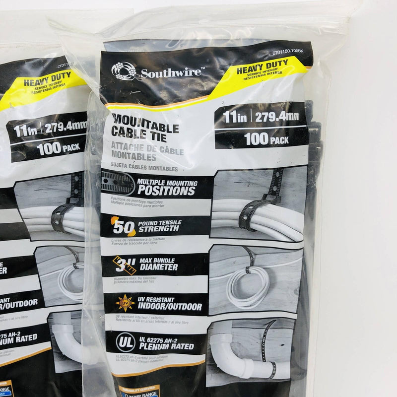 Southwire 58298340 Mountable Cable Tie 11" Lg 50lb 3" Max Dia UV Resistant 300pk 3