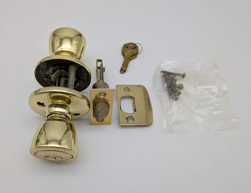 Kwikset Entry Door Knob Double Cylinder 2-3/8" Backset Bel Air Polished Brass
