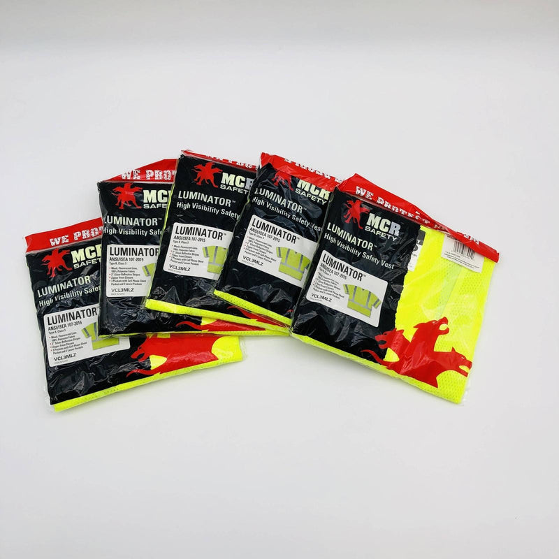 MCR VCL3MLZ Safety Vest Small Class 3 Hi-Viz Lime Zipper Mesh Luminator Lot of 5 8