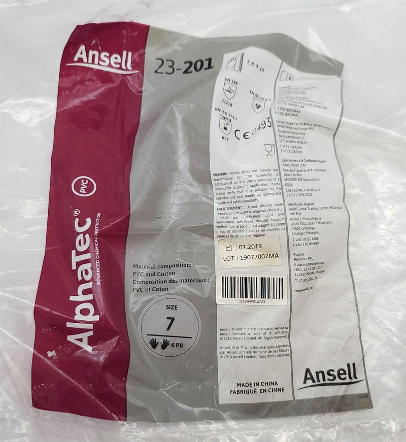 Alphatec Long Sleeve Chemical Resistant Work Gloves Size SM Soft PVC Coating 6PR 6