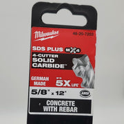 Milwaukee 5/8" x 12" SDS Plus Hammer Drill Bit Solid Carbide 48-20-7203 5