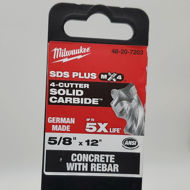 Milwaukee 5/8" x 12" SDS Plus Hammer Drill Bit Solid Carbide 48-20-7203 5