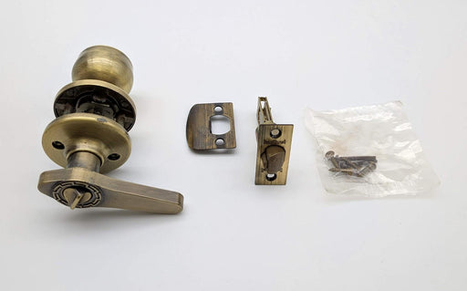 Kwikset Keyless Exit Lock Knob & Lever Grecian Antique Brass 2-3/8" Backset 1