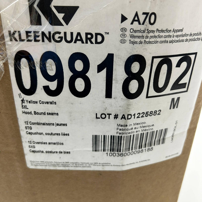 Kleenguard 09818 Coverall A70 Sz 5XL Yellow Chemical Spray Protection 11pk/Case