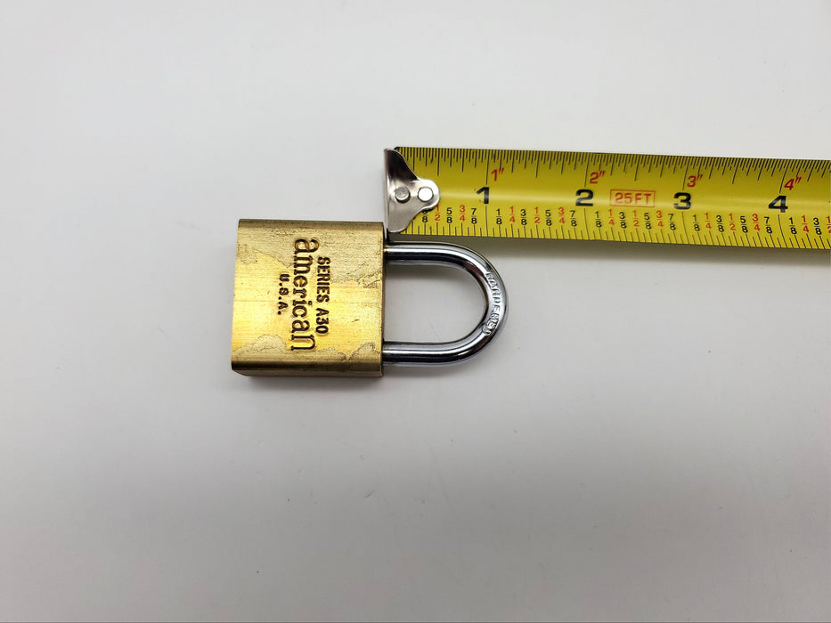American Lock Padlock 1"L x 0.25"D Shackle A30 Solid Brass 1-3/8" Case USA Made 7