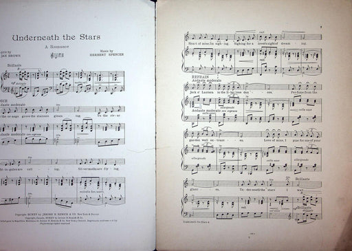 1915 Underneath The Stars Vintage Sheet Music Herbert Spencer Fleta Jan Brown 2