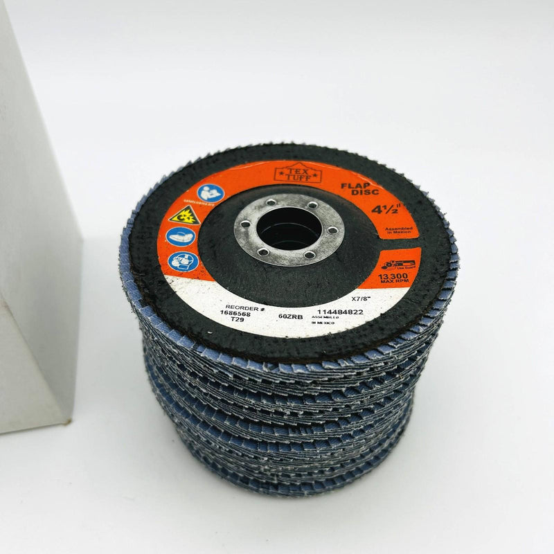 Tex Tuff 96043 Flap Disc 4-1/2in x 7/8in AH T29 60ZRB Angle Grinding Pk of 10 7