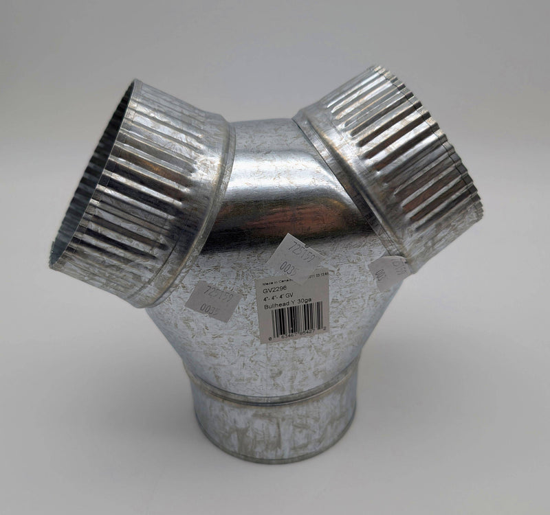 Fantech 4" Y Adapter Duct 4" x 4" x 4" Galvanized Sheet Metal FY 4 1