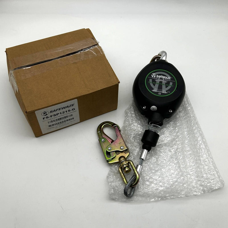 Safewaze FS-FSP1215-G Self Retracting Lanyard 15ft Cable Poly Housing SRL