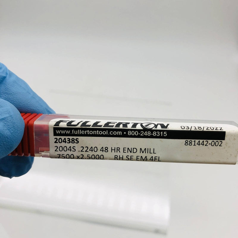 Fullerton 20438S End Mill .2240D X .75LOC X 2.5OAL 48 HR 4 Flutes RH SE EM 4