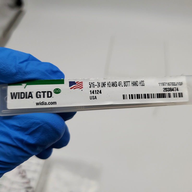 Widia 5/16"-24 Hand Tap 4 Flute 1-1/8" LOC 2-3/32" OAL Bottoming Straight 14124 5